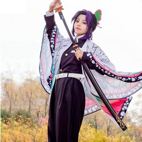 Devils Blade Anime Demon Slayer Cosplay Costume Kimetsu No Yaiba Kochou Shinobu Cos Women Clothes Kimono Uniform Cloak