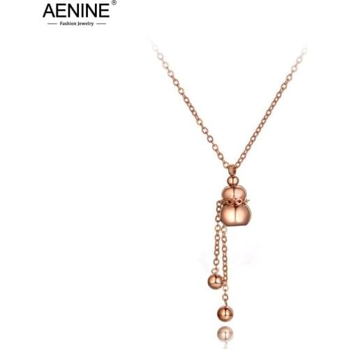 AENINE Titanium Stainless Steel Chinese National Style Blessing Gourd Charm Pendant Necklace For Women Choker Necklace AN19211