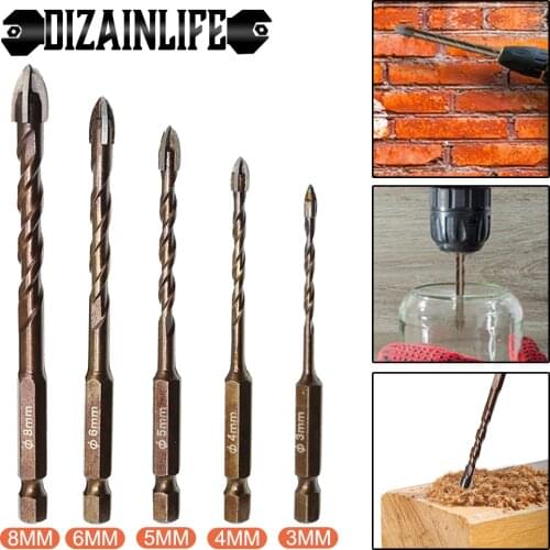 1/2/3/4 PCS Tile Drill Bit Cross Hex Alloy Drill for Glass Ceramics Concrete Triangle Woodworking 3/4/5/6/8mm Hole Opener Kit