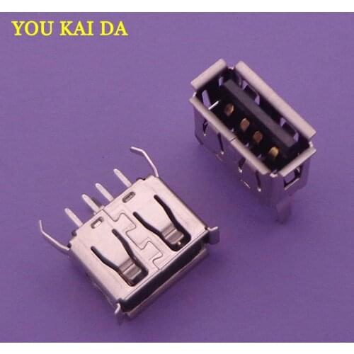 10pcs A Type Flat Angle (180 Degree) Female USB PCB Connector Socket, USB Jack Plug 3 legs+4 pin Repair Parts Replacemen