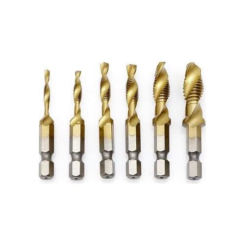 6 x M3-M10 Hex Shank Titanium Plated HSS Hand Screw Thread Metric Tap Drill Bits #RW1209