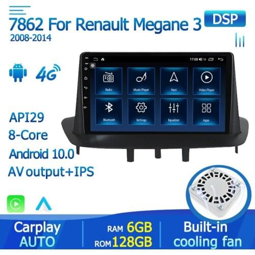 DSP Carplay 6G 128G Android 10 Carplay Car Radio For Renault Megane 3 Fluence 2008-2014 GPS Multimedia Player Stereo 2Din No DVD
