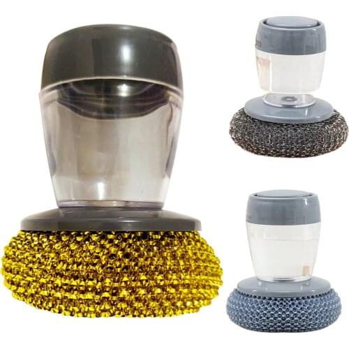 Automatic Liquid Adding Soap Dish Scrubber Cleaning Brushes Utensil Steel Wire Scrubber Kitchen Pan Bowl Cleaner