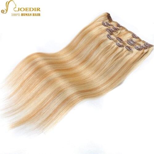 Joedir Brazilian Remy Straight Human Hair Clips Ombre Blonde Clip In Human Hair Extensions 7 Pcs/Set 120g Hair Extension Clip