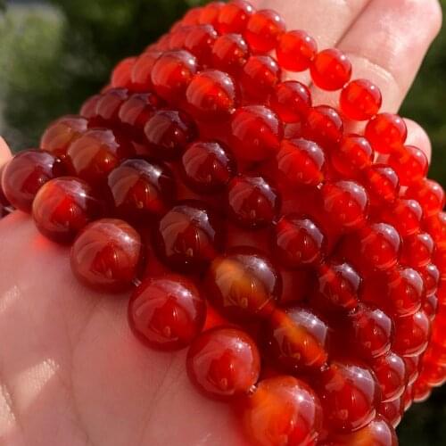4-14mm Natural Stone Clear Red Agates Beads Smooth Carnelian Round Loose Spacer Beads For Jewelry Making Findings Charm Bracelet