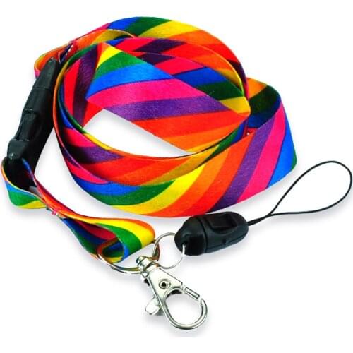 Wholesale "Rainbow Stripes" Key Chain Necklace Polyester lanyard Mobile Lanyard ID Badge Holder Keys ID Neck Straps 12pcs/lot