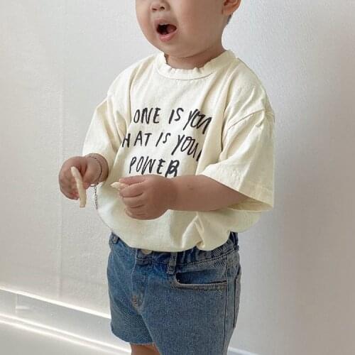2021 Childrens Summer New Tops Tees Baby Boys and Girls Casual English Letters T Shirt Boys Girls Cotton Short-sleeved T-shirt