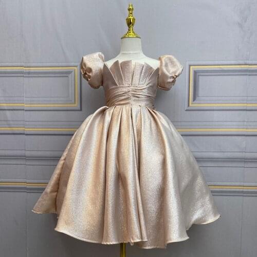 Long Rose Gold Elegant Evening Dress for Girls Formal Prom Clothing Wedding Party Clothing Birthday Princess Dress