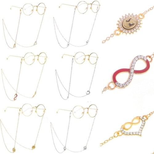 Imixlot Newest 6 Styles Trendy Rhinestone Moon Sun Heart Bowknot Tree Shape Glasses Chain Eyeglass Cord Holder Neck Strap Rope
