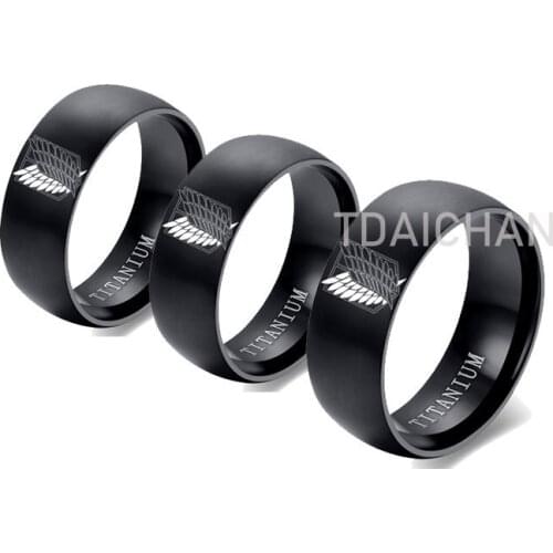 8mm Attack on Titan Black Stainless Steel Ring Wings Of Liberty Flag Finger Rings For Men Women Jewelry Anime Fans drop shipping