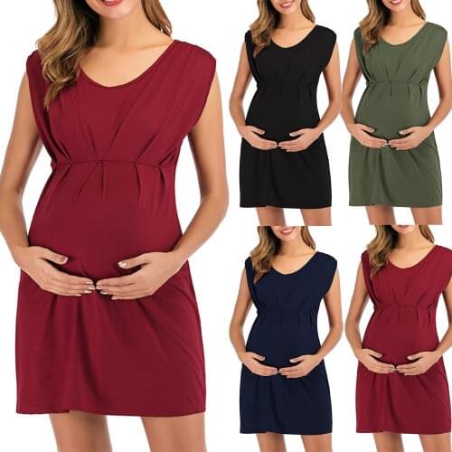 Pregnant Woman Dresses Woman Summer Round Neck Leeve Solid Color Sexy Fashion Maternity Elegant Dress Pregnant Women Clothes