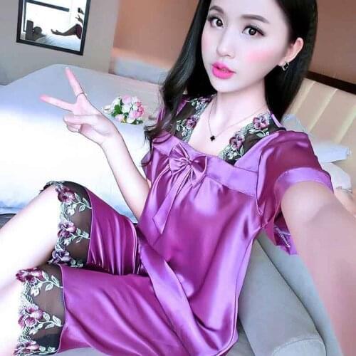 Summer Women Nightgowns Sleepshirts SSatin Sleepwear Satin Sexy Bow Nightdress Nightwear Home Clothing Lace Decor Sets Sales