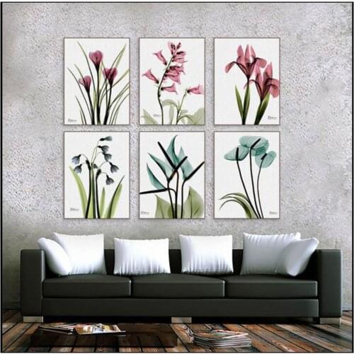 Small Fresh Transparent Flower Canvas Painting Modern Nordic Plant Wall Art Pictures for Living Room Bedroom Home Decor Posters