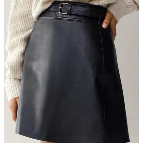 2020 Autumn Winter Women Elegant A-Line Faux Leather PU Mini Belt Skirts Female Fall Casual Black Brief High Waist Short Skirt