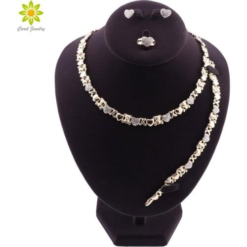 Fashion Dubai Jewelry Sets Gold Wedding Heart Shape Necklace Earrings Bracelet Ring Women Bridal Party Costume Jewelry