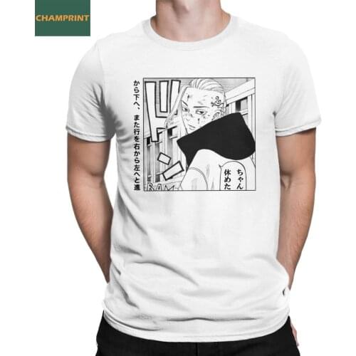 Mens T-Shirts Draken Japanese Anime Tokyo Revengers Pure Cotton Tee Shirt Short Sleeve T Shirt Round Collar Tops Plus Size