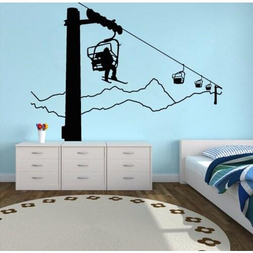 Skiing Wall Decal Ski Resort Mountain Stickers Removable Home Decor Hobby Winter Sport Mural Relax O167