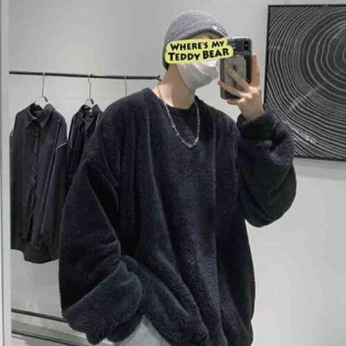 New double-sided Velvet Soft pullover sweater lazy wind men and women BF lovers wear clothes network red fairy hair jacket trend