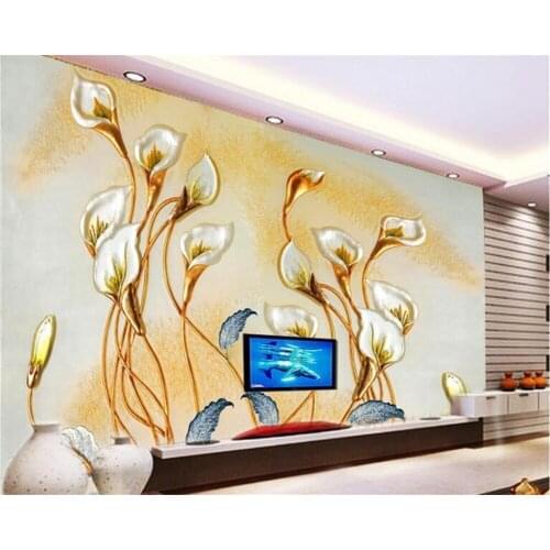 Beibehang wallpapers for living room Hand painted carved reliefs lily TV background wall photo wall mural 3d wallpaper behang