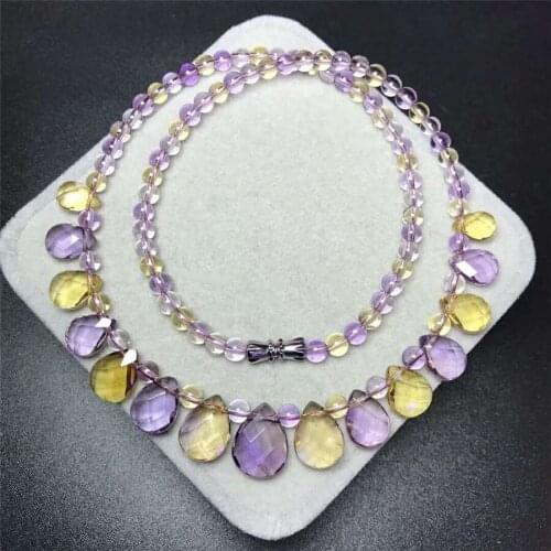 Purple Yellow Natural Stone Necklace Water Drop Bead Pendant Women Lady Crystal Natural Stone Long Chain Necklace