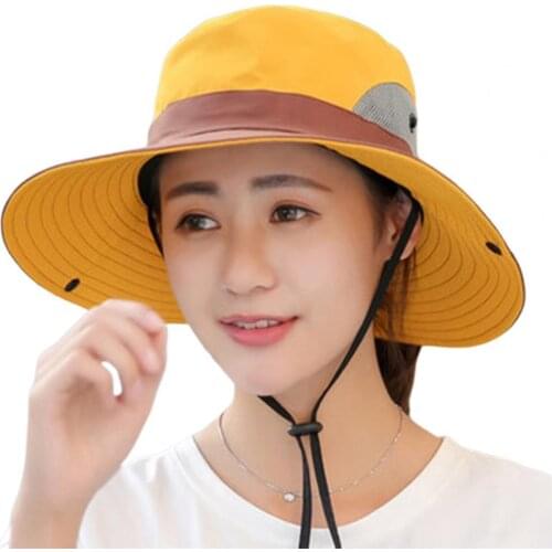 Sun Hat Bucket High-quality Chinstrap Non-stuffy Hat Casual Chinstrap Wide Brim Women Summer Ponytail Caps for Climbing