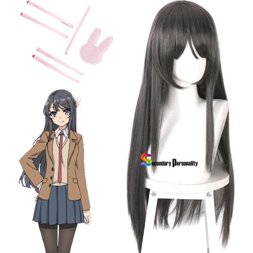 Sakurajima Mai Cosplay Wigs Headwear Rascal Does Not Dream Of Bunny Girl Senpai Synthetic Hair Long Straight Gray Hair Wig
