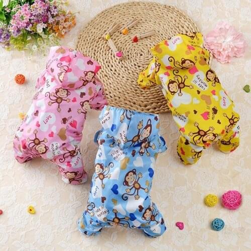 Cartoon Monkey Printed Pet Dog Raincoat Four-legged Hoodie Small Medium Dog Spring Summer Waterproof Jumpsuit Puppy Clothes