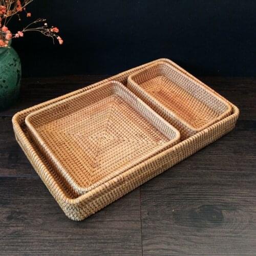 Handwoven Autumn Rattan Storage Tray Basket fruit tray picnic basket Bread Food Cake Plate Dinner Serving Tray