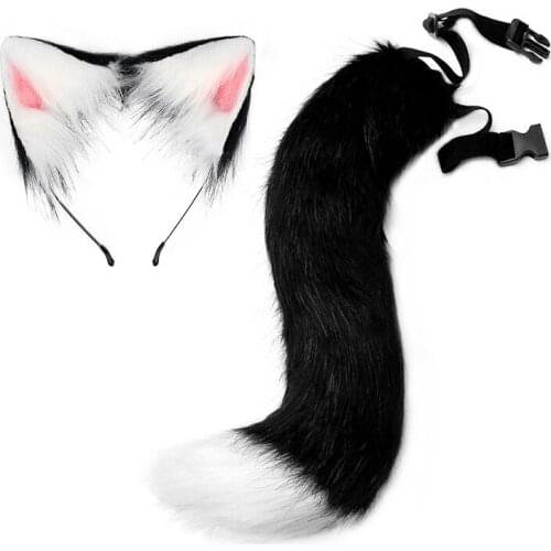 Lolita Cat Fox Headband Tail Headdress Plush Ears Tail Sexy Woman Cute Anime Cosplay Props Hair Accessories Fox Ear Foxtail Set