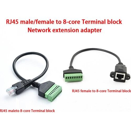 RJ45 Male/Female Crystal To 8-Core Terminal Block Network Extension Adapter Connector Terminal Block Screw Fixed DIY Extended