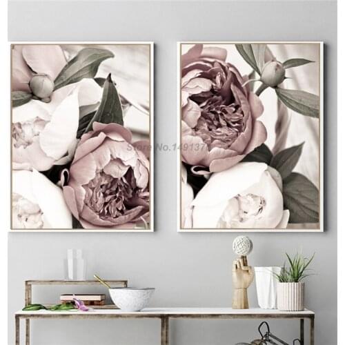 Scandinavian Pink White Flower Leaf Plant Poster Paintings On Canvas Modern Art Decorative Wall Pictures Home Decoration