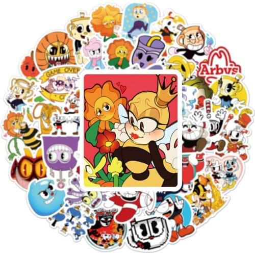 50PCS/Pack Hot Games Anime Cuphead Stickers For Waterproof Laptop Notebook Skateboard Computer Luggage Decal Cartoon Sticker
