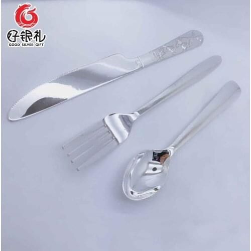 999 sterling silver western cutlery three-piece home steak cutlery set foot silver steak knife