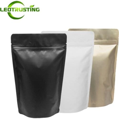 Leotrusting Stand up Matte Black White Gold Aluminum Foil Zip Lock Bag Coffee Powder Chocolate Christmas Resealable Gifts Bags