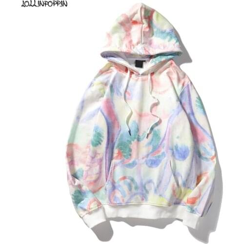 Streetwear Oil Painting Style Men Tie-dyed Hoodies 2021 New Loose Fit Hooded Sweatshirts Hip Hop Tie Dye Pullover Hoody