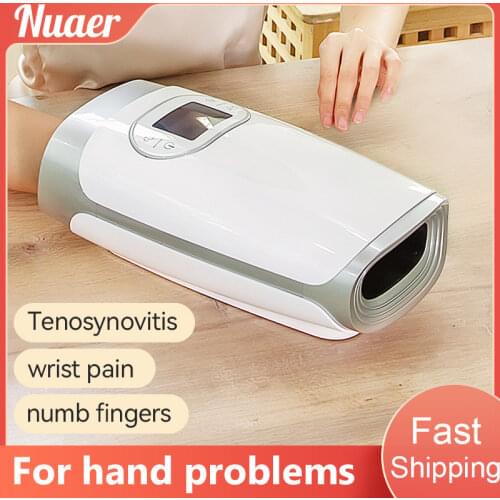 Electric Hand & Wrist Massager with LCD Screen Pain Relief Air Compression Palm Fingers Carpal Massage with Therapy Heat USB