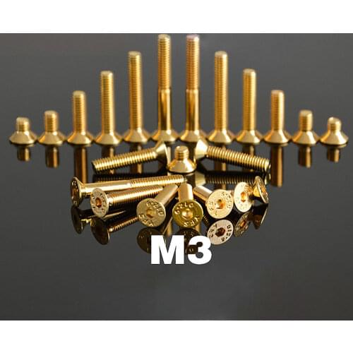 M3 Golden 12.9 Grade Alloy Steel Hex Socket Flat Head Screw DIN7991 For Car Model DIY Furniture fastener