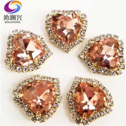 Water red heart shape Crystal glass buckle,gold bottom sew on rhinestones for Diy/jewelry accessories 12mm/14mm/18mm 10pcs