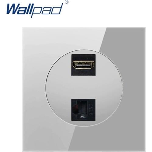 Wallpad HDMI-compatible DATA CAT6 Network Ethernet For DATA Transmission Socket Crystal Grey Glass Panel Wall Power Socket