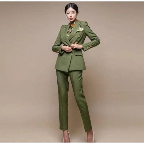 Fashion Women Sets 2 Piece Slim Blazers Jacket Pants Suits 2020 Autumn Female Elegant Korean Office Ladies Suit WS204