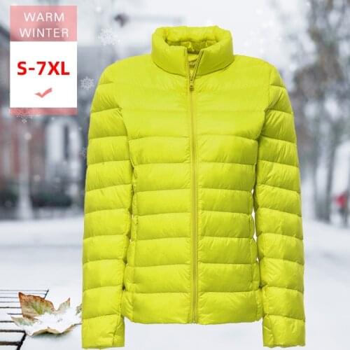 7XL New Autumn Winter Women Slim Thin Short Down Coat Female Ultra Light Warm Stand Collar Down Jacket Big Size Feather outwear