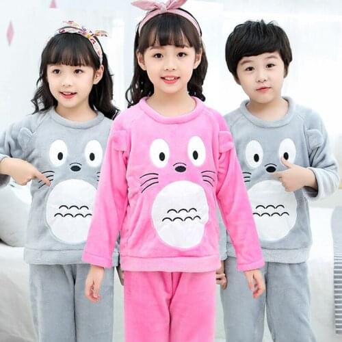 Winter Children Fleece Pajamas Thicken Warm Flannel Sleepwear Girls Loungewear Coral Fleece Kids Pijamas Boy Long Top + Pants