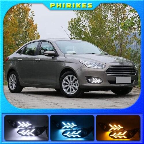 1Pair DRL LED Fog Lamp Cover With Yellow Turning Signal Tricolor Functions For Ford escort 2015-2018 Daytime Running Light