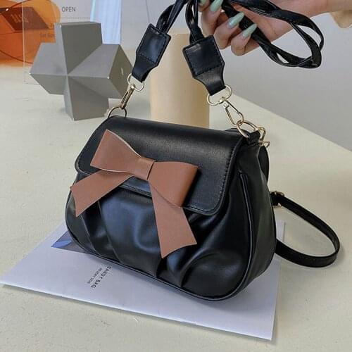 2021 New Fashion Handbags For Women High Quality Pu Leather Female Shoulder Bags Designer Bow Pleated Small Crossbody Bag