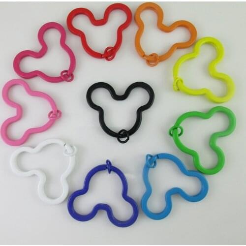50pcs of 38mm Assorted Rainbow Colors Mickey Head Shaped Split Key Ring Keychains