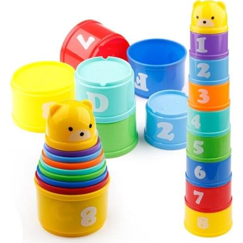 9PCS Baby Toys Figures Letters Folding Stack Cup Tower Children Early Educational Toy