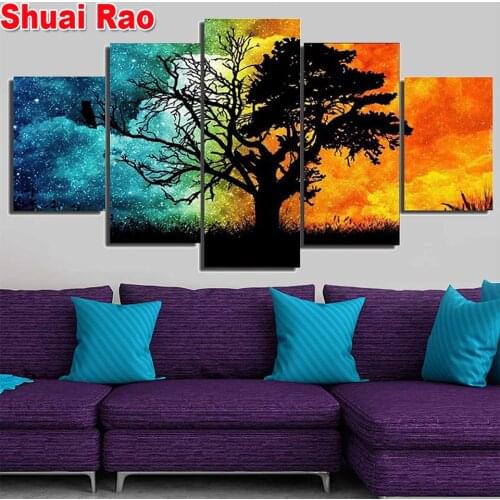 Diamond Painting 5 piece Seasons Tree Flower Starry scenery diy diamond Embroidery full round Mosaic living room fantasy Decor