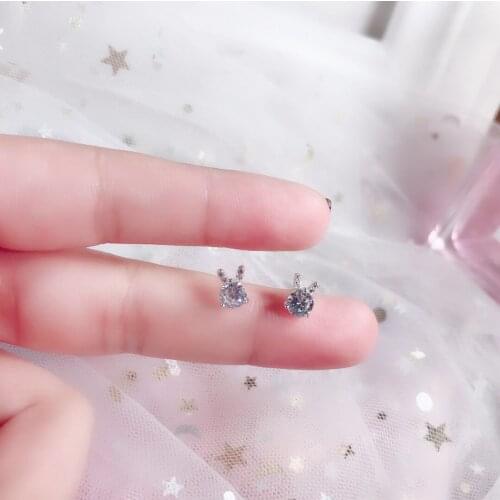 Shine Stud Earrings 925 Sterling Silver Zircon Noble Jewelry Cute Rabbit Simple Party Trendy Crystal Gifts For Women