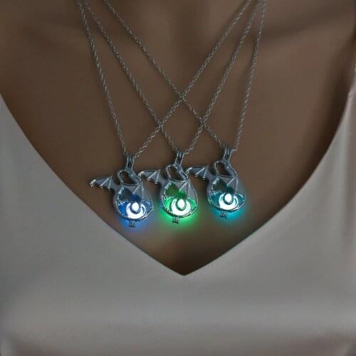 Bohemian Halloween Popular Multicolor Luminous Pterodactyl Pendant Necklace Clavicle Chain Girlfriend Female Gift DIY Jewelry