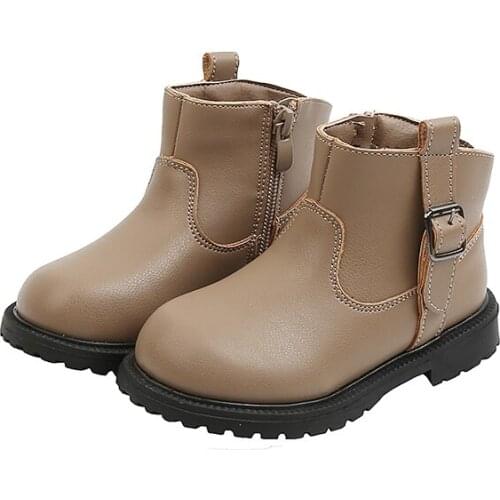 Kids Children Zipper Martin Boots New Fashion Kid Anti-Slippery Leather Ankle Round Toe Solid Winter Boots Boys&Girls Shoes